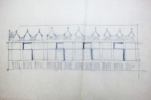 Entwurfsskizze des Vier-Giebel-Hauses, von Paul Werschy (Nachlass Paul Werschy, Stadtarchiv Weimar)